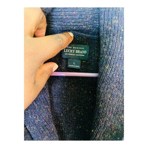 The Lucky Brand Womens Wool Blend Shawl Collar Knit Blue Cardigan Sweater Large - Picture 6 of 11